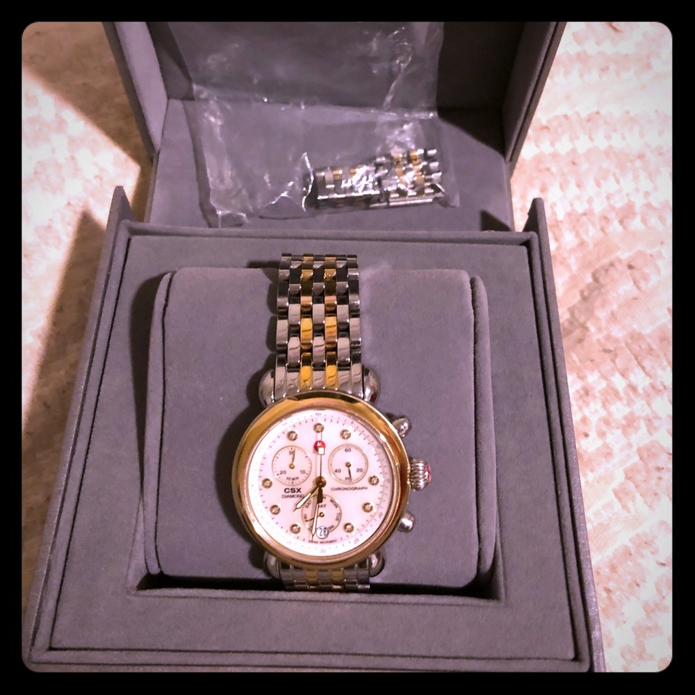 Gold and silver Michele CSX watch